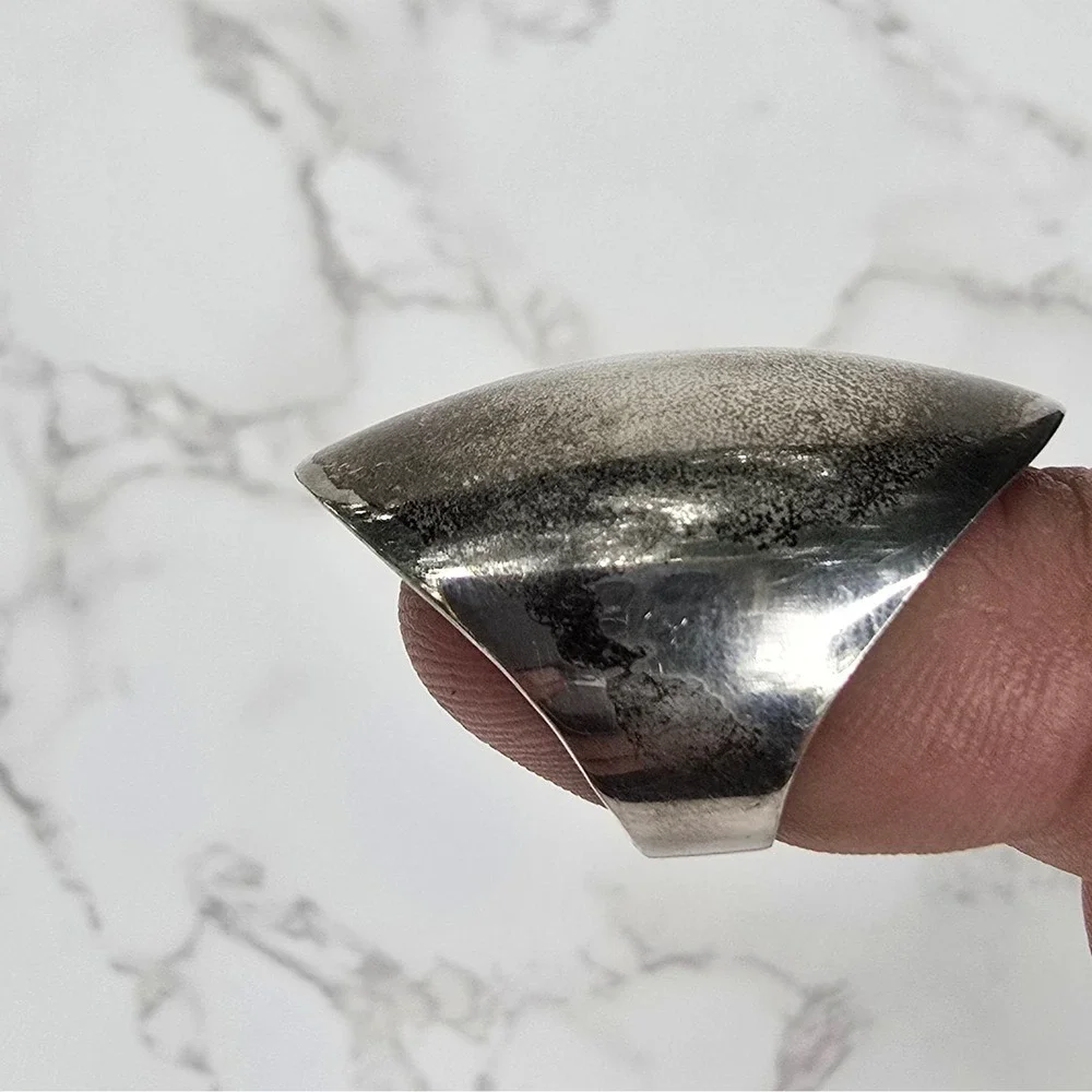 925 Sterling Silver Shield Ring Size 5.5 Minimalist Wide Tapered Band Statement